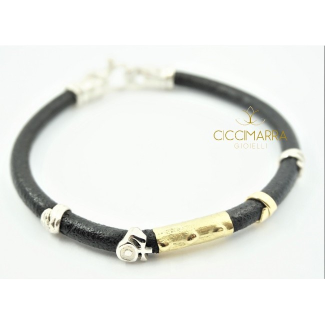 Misani Grand Tour jewelery, bracelet in leather, gold and silver B2006