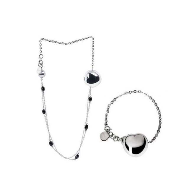 Breil Bloom Halskette oder Armband, Frau, Stahlherz, schwarzer Onyx, Halsband