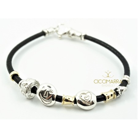 Misani Armband Leder mit Silbernuggets und Gold B2008