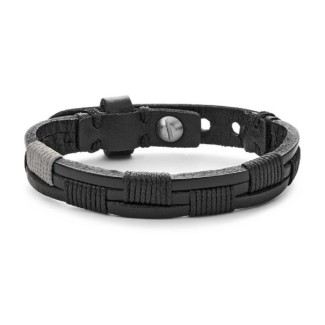 Bracciale Fossil in pelle nera Casual Vintage -JA6931040