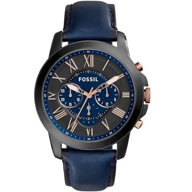 Orologio Fossil uomo in  pelle blu Grant
