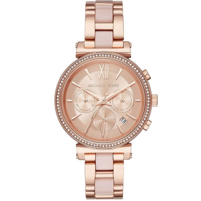 Michael Kors Sofie Uhr in Rosé Stahl und rosa Acetat