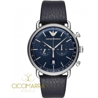 Emporio Armani watch, man, chronograph, blue leather