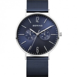 Bering watch, man, steel, Milanese knit strap, blue - 14240-307