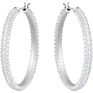 Swarovski Stone hoop earrings, white silver crystals - 5389432