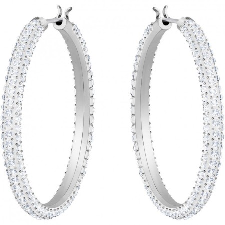 Swarovski Stone hoop earrings, white silver crystals - 5389432