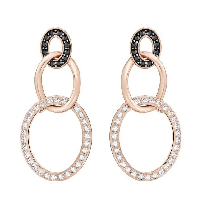 Swarovski Greeting Ring earrings, hanging circles, black crystal rosè