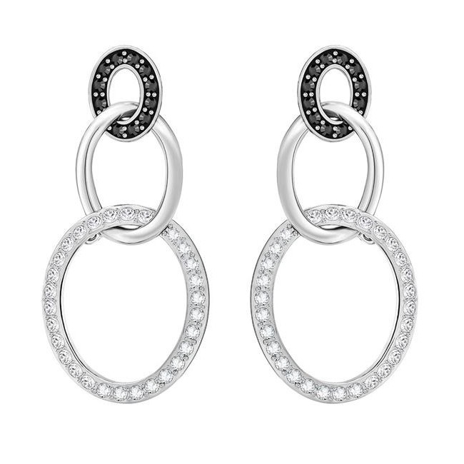 Swarovski Greeting Ring Ohrringe, hängenden Kreisen, Silber schwarzen Kristall