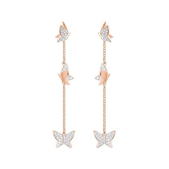 Swarovski orecchini Lilia, pendenti farfalle pavè rosè - 5382364