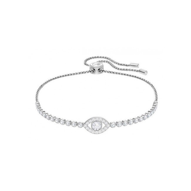 Swarovski Tennisarmband, Subtiles Evil Eye, versilbertes weißes Auge