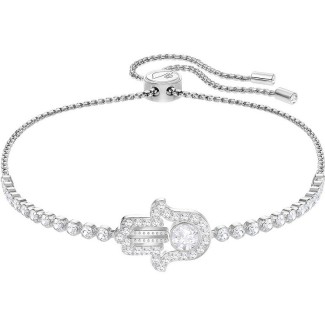 Swarovski tennis bracelet, Subtle Hamsa Hand, white silvered hand 