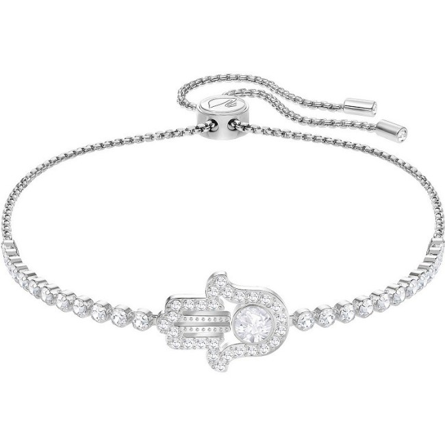 Swarovski tennis bracelet, Subtle Hamsa Hand, white silvered hand 