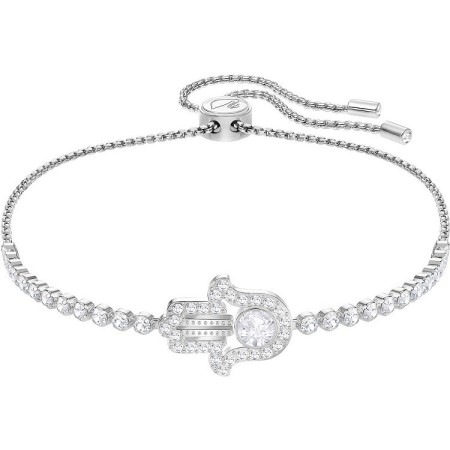 Swarovski tennis bracelet, Subtle Hamsa Hand, white silvered hand 