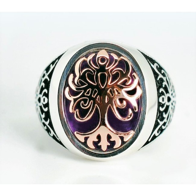 Tree of Life Ring, medium with rose gold and amethyst
