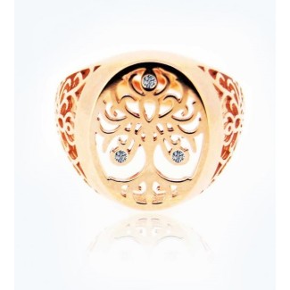 Anello Albero della Vita medio in oro rosa con brillanti
