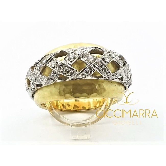 Vendorafa Band Ring mit Verflechtung in Gold und Diamanten