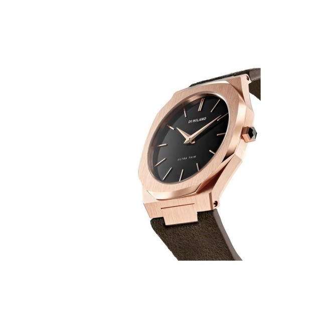 Milan D1 Uhr, Ultra Thin Line, achteckiges Roséveloursleder