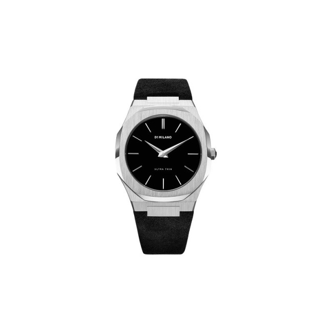 Milan D1 Uhr, Ultra Thin Line, achteckiges Silberveloursleder