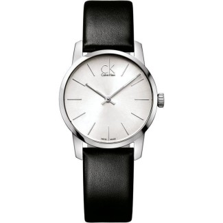 Calvin Klein City Uhr schwarzes Lederarmband silbernes Zifferblatt
