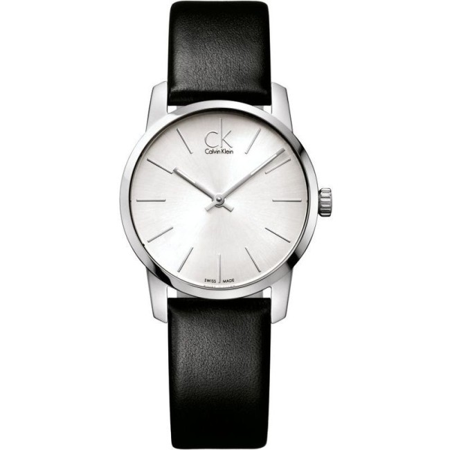 Calvin Klein City watch black leather bracelet silver dial