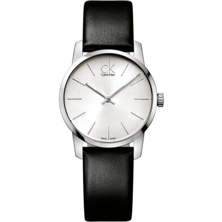 Calvin Klein City watch black leather bracelet silver dial
