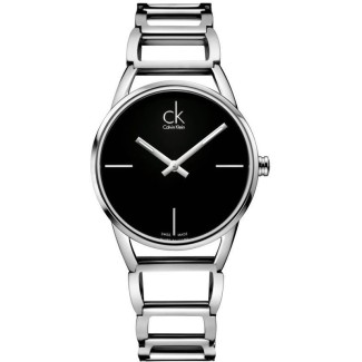 Calvin Klein Stately watch with steel bracelet and glossy black dial