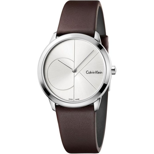 Calvin Klein Minimal Midsize Logo CK 35mm Braun Uhr K3M221G6