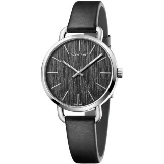 Calvin Klein Even Midsize schlanke schwarze Lederuhr - K7B231C1