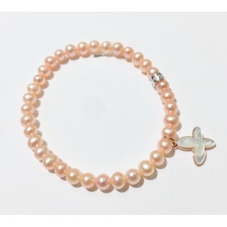 Bracciale Mimì elastica con perle crema e farfalla in madreperla