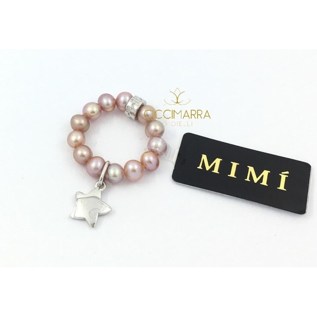 Anello Mimì elastica con perle lilla e pendente Stella