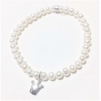 Elastic Mimì bracelet with white pearls and Crown