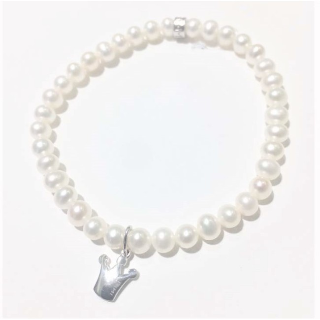 Elastic Mimì bracelet with white pearls and Crown