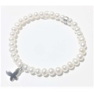Bracciale Mimì elastica con perle bianche e Farfalla