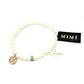 Bracciale Mimì elastica con perle bianche e pendente in oro