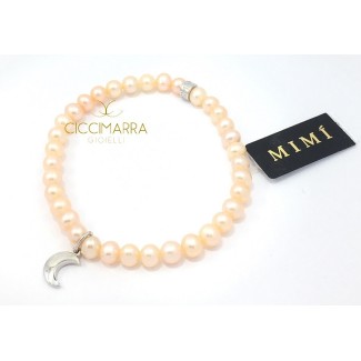 Bracciale Mimì elastica con perle crema e Luna