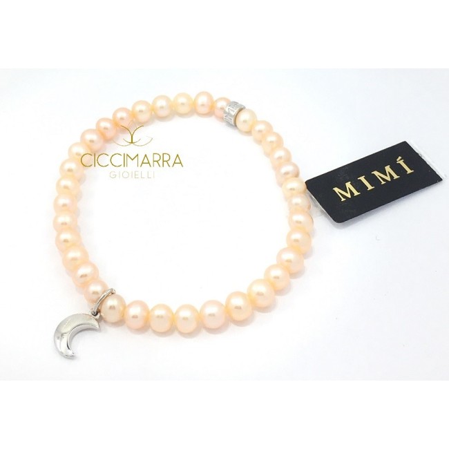 Elastisches Mimì Armband mit cremefarbenen Perlen und Luna