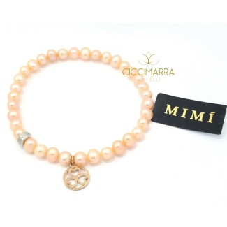 Bracciale Mimì elastica con perle crema e pendente in oro