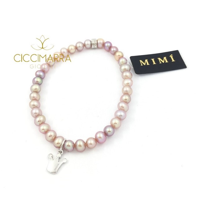 Elastic Mimì bracelet with lilac pearls and Crown