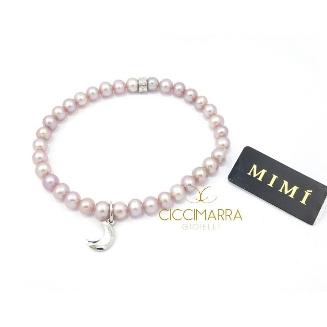 Elastic Mimì bracelet with lilac and moon pearls