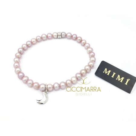 Elastic Mimì bracelet with lilac and moon pearls