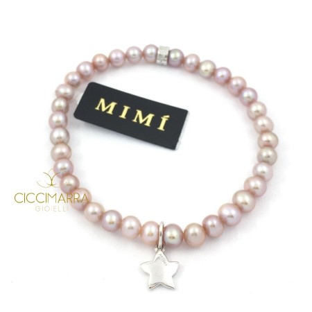Bracciale Mimì elastica con perle lilla e Stella
