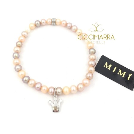 Bracciale Mimì elastica con perle multicolr e Corona