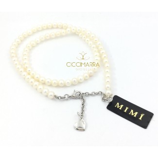 Collana in perle bianche Mimì elastica con Cuore