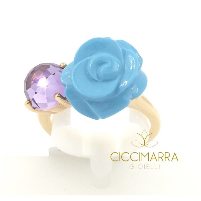 Anello Mimì Grace con rosellina turchese ed ametista