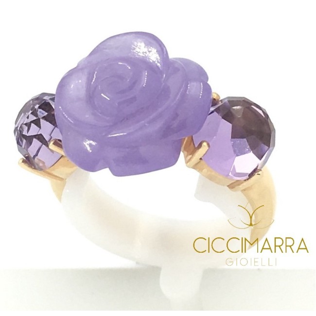 Anello Mimì Grace in oro, giada lavanda ed ametiste