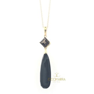 Mimi Shan Teki necklace in gold with Onyx and Smoky Quartz