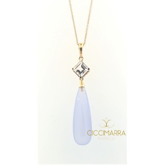 Mimi Shan Teki Halskette aus Gold, Chalcedon und weißem Saphir