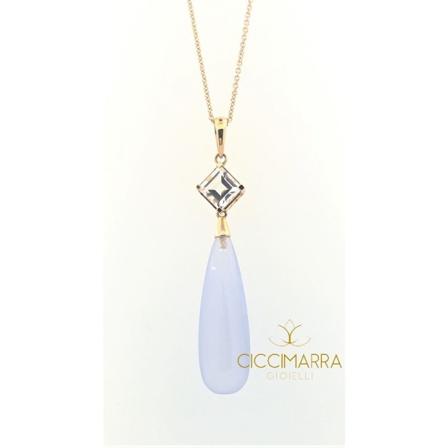 Collana Mimì Shan Teki in oro, Calcedonio e Zaffiro bianco
