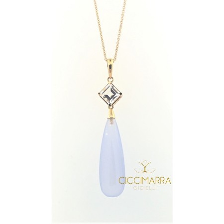 Mimi Shan Teki Halskette aus Gold, Chalcedon und weißem Saphir