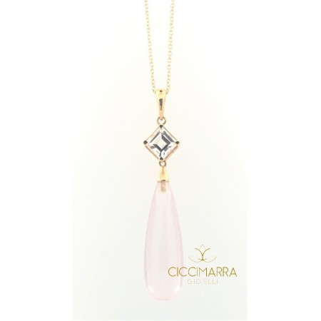 Collana Mimì Shan Teki in oro, Quarzo rosa e Zaffiro bianco